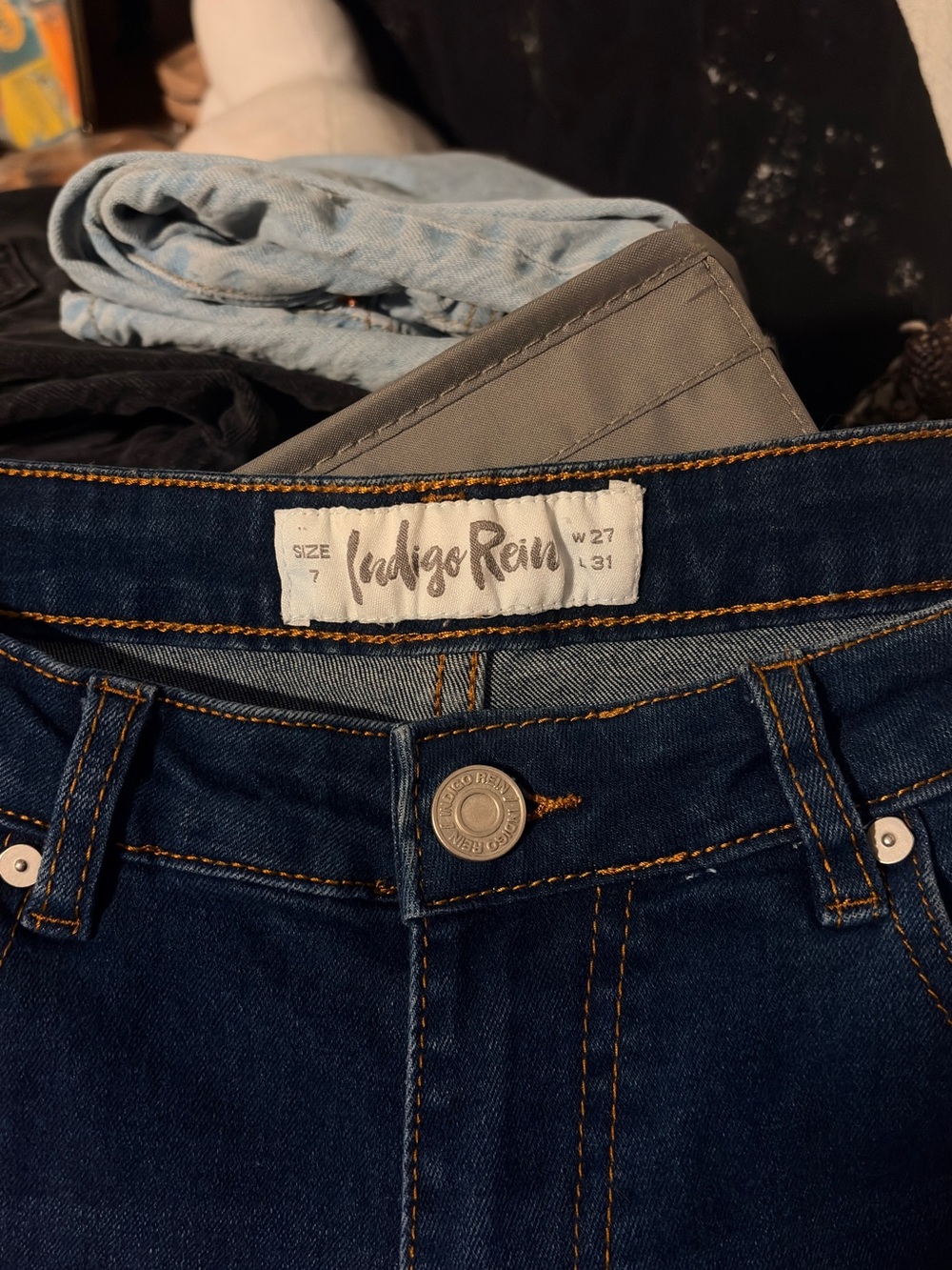 Indigo Rein Women’s contrast stitch flare leg blue jeans